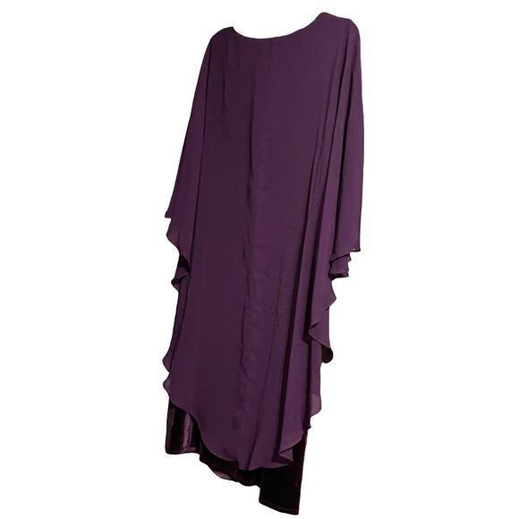 GLAMOUR NIGHTS CAPE MIDI DRESS, WOMENS, 20, WINE, SLEEVELESS, CHIFFON & VELOUR - Picture 5 of 10